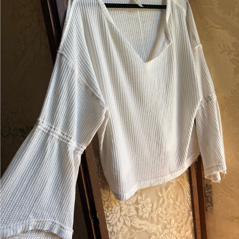 We The Free White Waffle Knit Blouse